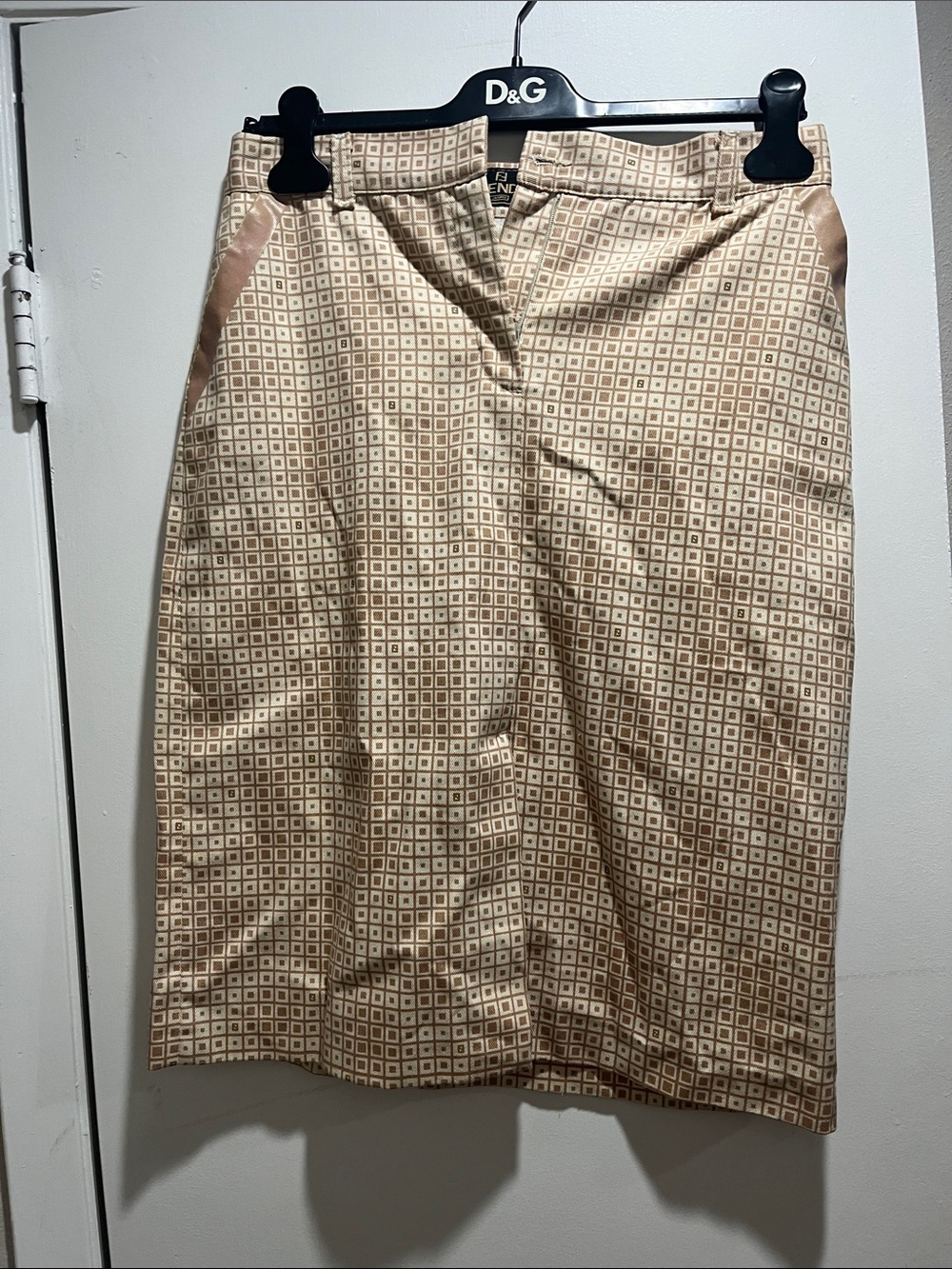 Fendi Beige and Cream Geometric Pencil Skirt